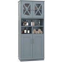 Gymax Tall Bathroom Cabinet Cupboard With Acrylic Doors & Adjustable Shelves in Grey