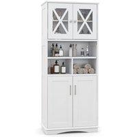 Gymax Tall Bathroom Cabinet Cupboard With Acrylic Doors & Adjustable Shelves in White