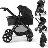 Gymax Baby Stroller Reversible Pushchair With Canopy & Adjustable Backrest in Black