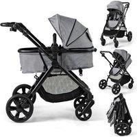 Gymax Baby Stroller Reversible Pushchair With Canopy & Adjustable Backrest in Light Grey