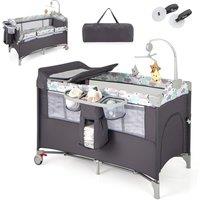 Gymax 5-in-1 Portable Bedside Crib On Wheels Folding Changing Table Playpen in Dark Grey