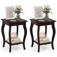 Gymax Set of 2 End Tables 2-Tier Accent Table Shelf with Elegant Curved Legs in Brown