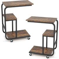 Gymax 2 PCS Rolling End Table C-shaped Couch Table Industrial Sofa Side Table in Brown | Size: 2 Pack