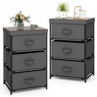 Gymax 2 Pack 3-Tier Fabric Dresser Nightstand Organizer Unit With 3 Drawers in Grey