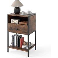Gymax Industrial Nightstand End Table With Open Compartment Drawer & Shelf in Brown