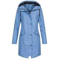 MODISHION Women's Long Sleeves Raincoat Hooded Water-Repellent Jacket Lightweight in Blue | Size: Large