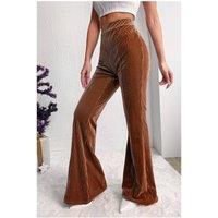 Everyday The Label Women's Chestnut Solid Color High Waist Flare Corduroy Pants in Brown | Size: 14