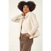 Roman Women's Hooded Faux Fur Gilet in Beige | Size: 12