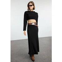 WOVCOR Women's Maxi Fishtail Skirt with Flexible Fit & Seam Stitch Detail in Black | Size: Large