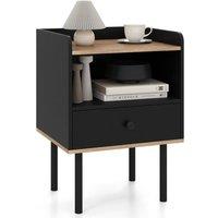 Gymax Nightstand Bedside Table End Table With Open Storage Shelf & Drawer in Black