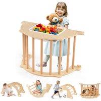Gymax Climbing Arch Sensory Table Wooden Climber Gym Learning Playset for 3+ in Natural