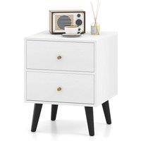 Gymax Mid Century Modern Bedside Table Accent Table Nightstand with 2 Drawer in White