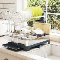 Gymax Stainless Steel Dish Drying Rack Dish Organizer Drainer with Stemware in Silver