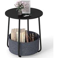 Gymax Round End Table 2-Tier Side Table Modern Nightstand With Fabric Basket in Black