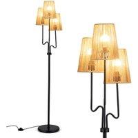 Gymax Farmhouse Tree Lamp 3 Boho Paper Woven Lampshades 3-Light Floor Lamp in Black