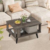 Gymax 2-Tier Center Table Wooden Small Coffee Table With Open Storage Shelf in Grey