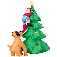 Gymax 180cm Inflatable LED Dog Chase Santa to Christmas Tree Decoration in Green