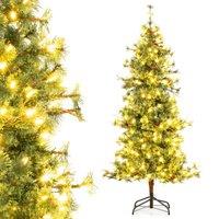 Gymax 180 cm/6 Ft Pre-Lit Artificial Christmas Tree With 370 Branch Tips in Green | Size: 6ft