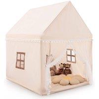 Gymax Small House Playhouse Play Tent With Blanket 120 cm x 105 cm x 140 cm in Beige