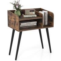 Gymax Modern Nightstand Brown 2-Tier Bedside Table End Table With Open Shelves