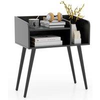 Gymax Modern Nightstand Black 2-Tier Bedside Table End Table With Open Shelves