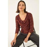 Roman Women's Cowl Neck Jacquard Stretch Top in Chocolate | Size: 20