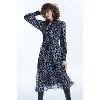 James Lakeland Women's Leopard Print Midi Ruffle Dress in Black | Size: 8