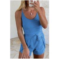 Everyday The Label Women's Blue Crossed Spaghetti Straps Drawstring Waist Sporty Romper | Size: XL