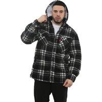 MyShoeStore Men's Padded Fur Lined Winter Shirt Jacket with Detachable Hood in Black | Size: XL
