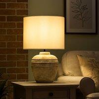 Lighting Collection Stone Effect Ceramic Table Lamp wth Grey Shade