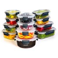 VonShef 12 Piece Meal Prep Food Lunch Boxes 320ml-1L Glass Containers & Lids in Clear | Size: 12 Pack