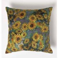 Homescapes Van Gogh Sunflowers Filled Velvet Cushion 46 x 46 cm in Taupe