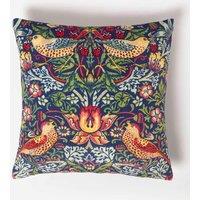 Homescapes William Morris Strawberry Thief Velvet Cushion in Navy | Size: 45 cm x 45 cm