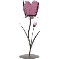 Hestia Single Stem Candle Holder With Plum Glass On Taupe Base in Grey