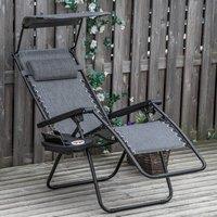 OUTSUNNY Zero Gravity Chair Adjustable Patio Lounge w/ Cup Holder in Light Grey