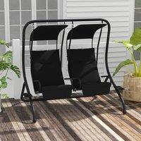 OUTSUNNY Canopy Swing 2 Separate Relax Chairs w/ Handrails, Cup Holders in Black | Size: 2 Seater