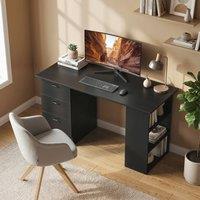 HOMCOM 120cm PC Table Workstation Computer Desk w/ Drawers, 3 Shelves Black | Size: 120