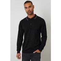 Threadbare Men's Knitted Long Sleeve Polo Jumper in Black | Size: Medium