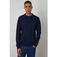 Threadbare Men's Knitted Long Sleeve Polo Jumper in Navy | Size: Medium