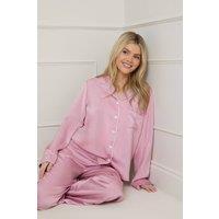 Oasis Women's Plain Satin Contrast Binding Nightwear set in Pink | Size: Small