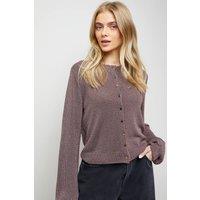 Oasis Women's Scallop Neck Button Down Cardigan in Berry | Size: Small