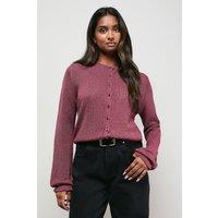 Oasis Women's Scallop Neck Button Down Cardigan in Chocolate | Size: Small