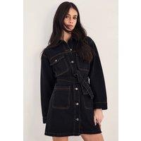 NastyGal Women's The Utility Denim Shirt Dress in Washed Black | Size: 10
