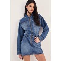 NastyGal Women's The Sculpted Denim Shirt Dress in Authentic Midwash | Size: 8