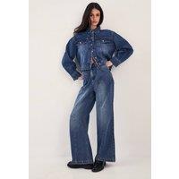 NastyGal Women's The Denim Seam Detail Straight Leg Jean in Authentic Midwash | Size: 10