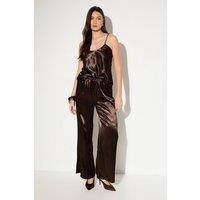 MissPap Women's Textured Satin Fluid Trouser in Chocolate | Size: 14
