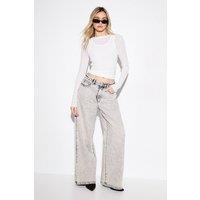 MissPap Women's Premium Distressed Wash Seam Front Boyfriend Jeans in Greywash | Size: 6