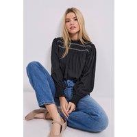 Dorothy Perkins Women's Contrast Stitching Shirred Yoke Long Sleeve Blouse in Mono | Size: 10