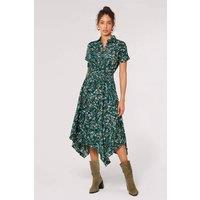 Apricot Women's Abstract Print Shirt Midi Dress in Green | Size: 8