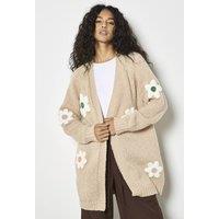 Apricot Women's 3D Daisy Chunky Knit Cardigan in Stone | Size: 12